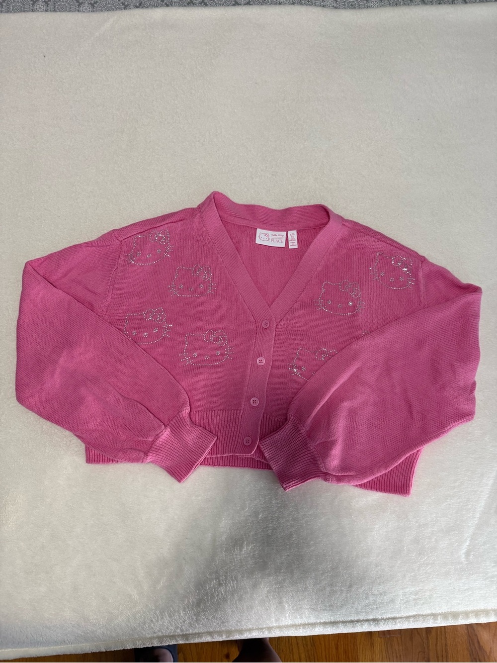 Hello Kitty Hot Pink Crystal-Embellished Cropped Cardigan